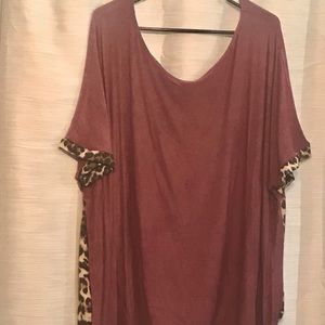 Chic Soul Burgundy/Leopard Print Top 3X